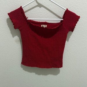 Hollister Burgundy Smocked Off-Shoulder Blouse